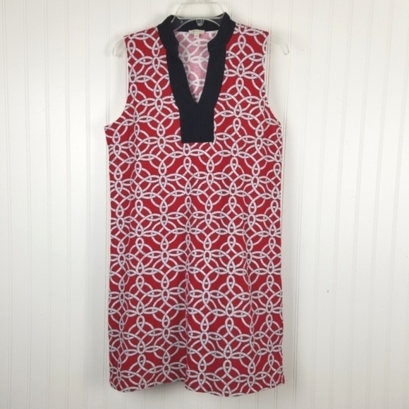 Talbots Womens Sleeveless V Neck Midi Dress Rope Print Red White Blue Size Small - Picture 10 of 10